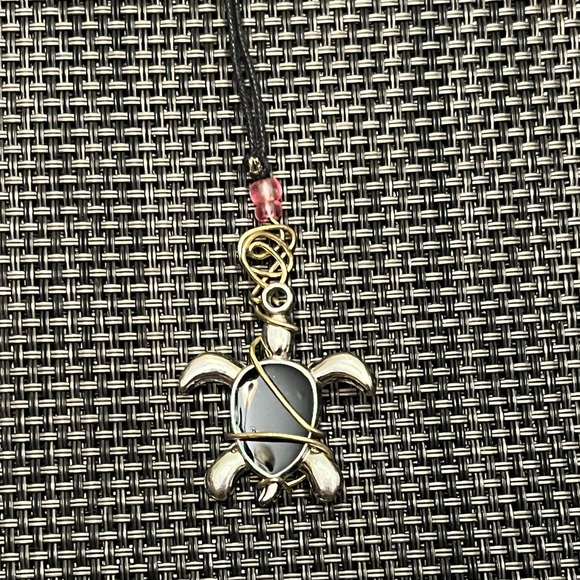 Handmade Black & Silver Turtle Pendant Necklace - Picture 2 of 7